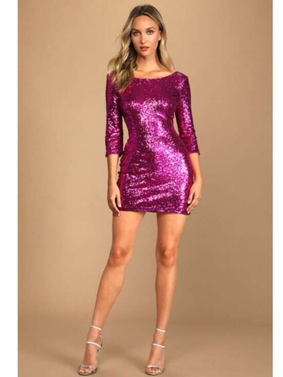 Lulus Dresses & Skirts - Lulus Delightful Ways Magenta Sequin Mini Dress Wide Neckline Low Back Party M